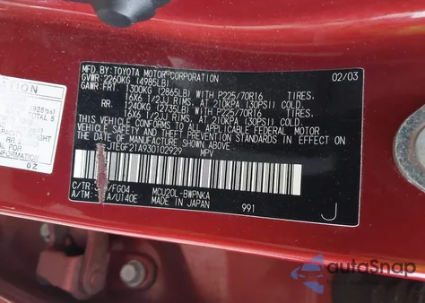 2003 Toyota Highlander V6 z USA, uszkodzony, nr VIN JTEGF21A930102929